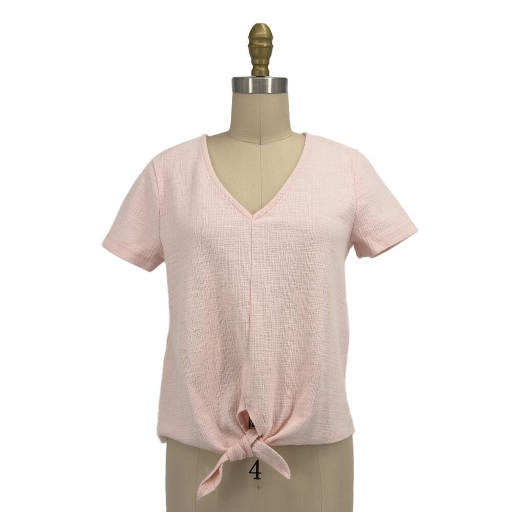 J.Crew Textured V-Neck Tie-Front Tee size Small Sheer Pink